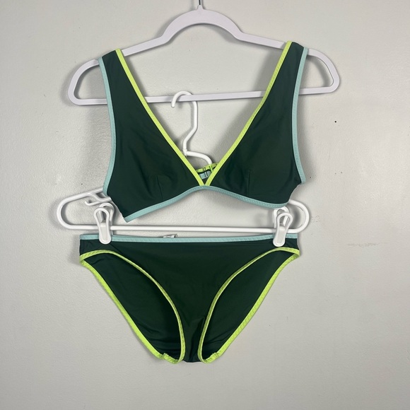 Aerie Wide Strap Plunge Bikini Top and Bikini Bottoms in Sycamore size small - Picture 2 of 11